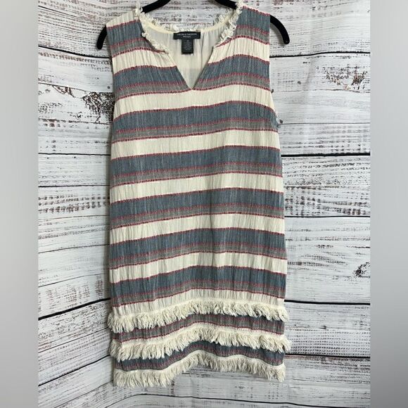 Chelsea and Theodore Dress Womens Size 12 Striped Fring hem shift - Picture 3 of 9